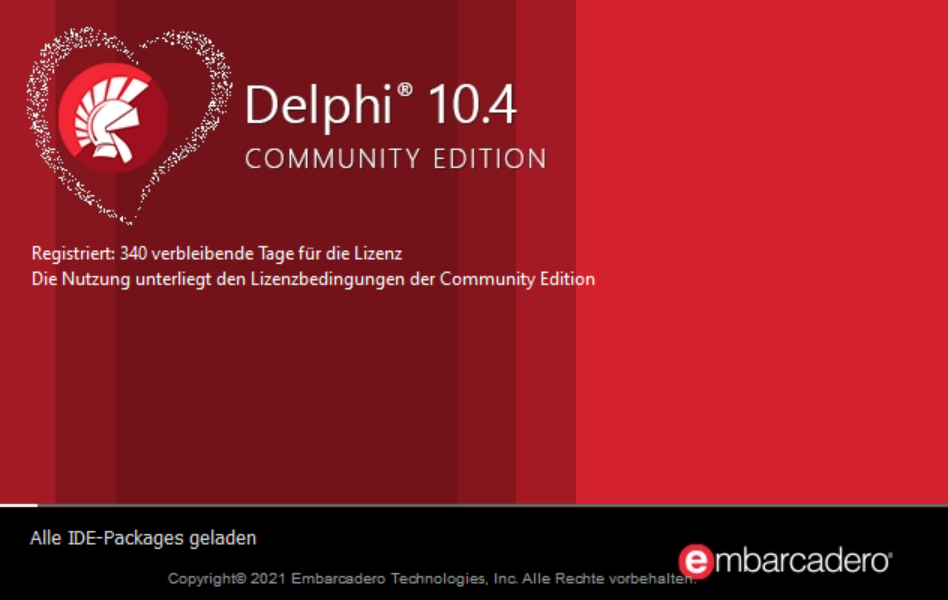 Screenshot von Delphi 10.4 Community-Edition Splash-Screen