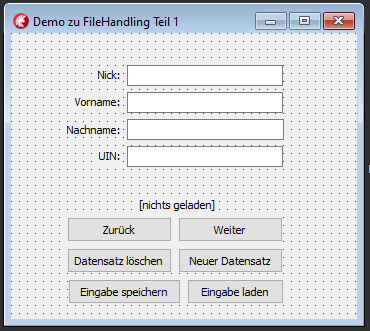 Screenshot des Formular-Aufbaus der Demo-Anwendung